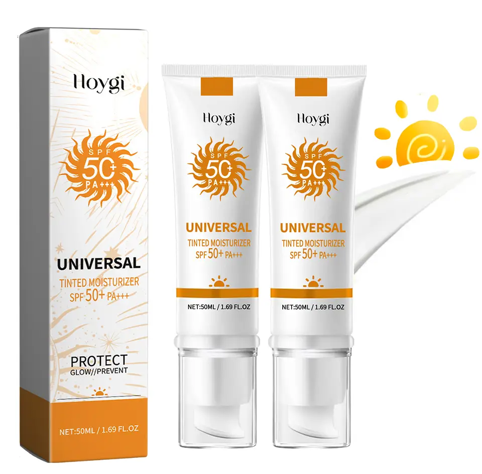 Sunscreen to prevent sunburn and tanning, Universal Tinted Face Moisturizer Sunscreen, SPF 50 PA+++ Outdoorfun Facial Daily Repairing Soothing Sunbloc