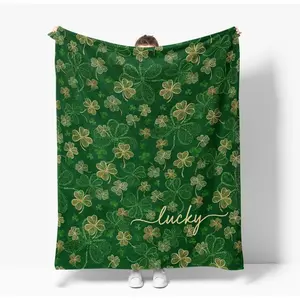 St. Patrick's Day Flannel Blanket Throw, Green Shamrock Celtic Art Style Soft Fuzzy Plush Cozy Flannel Blankets for Couch Sofa Bed Lounging, Ideal Gifts for Kids Adults Self