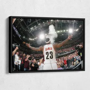 [ SALE UP TO 45% ] LeBron James Facing Crowd Poster, Cleveland Basketball Canvas, Unique Handmade Wall Art