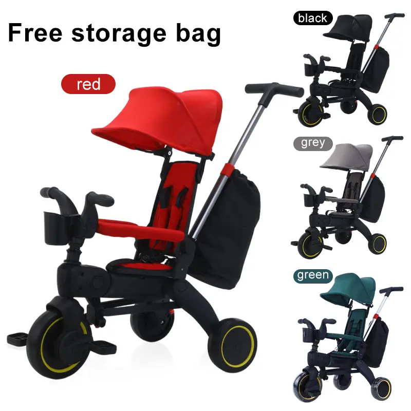 Foldable Kids Tricycle with Removable Canopy – 4‑Position Adjustable Seat Back & Push Handle, Detachable Push Handle, EVA Wheels