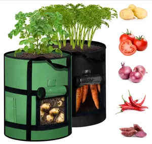 7 Gallon Potato Grow Bags with Viewing Window, 300G Nonwoven Garden Planting Pots, Heavy-Duty Surround Handles for Gardening Supplies (2Pack Grow Bags)