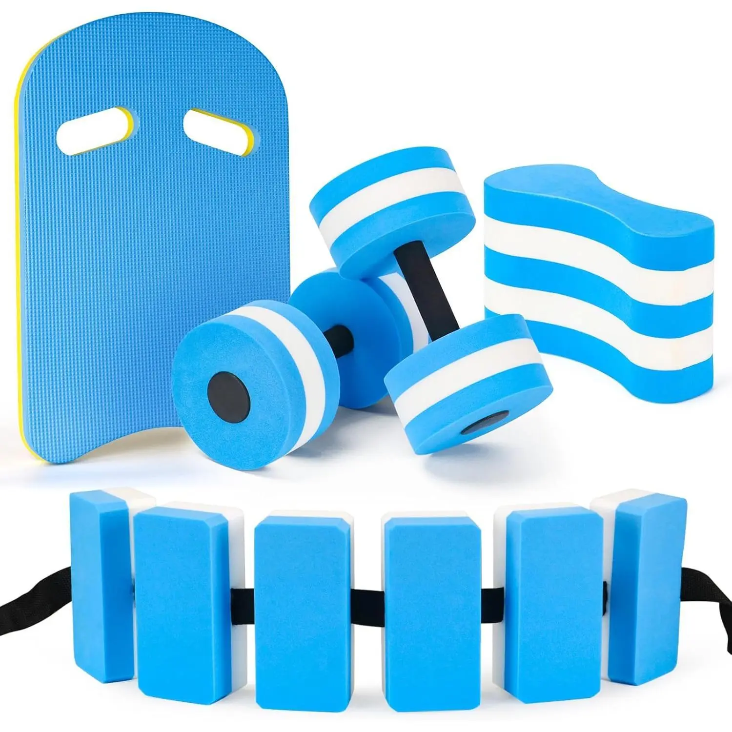 5 Pieces Water Aerobics Set, Aquatic Exercise Set Pool Fitness Equipment with Foam Dumbbell, Swim Kickboard, Pull Buoy, Aquatic Swim Belt for Water Workout