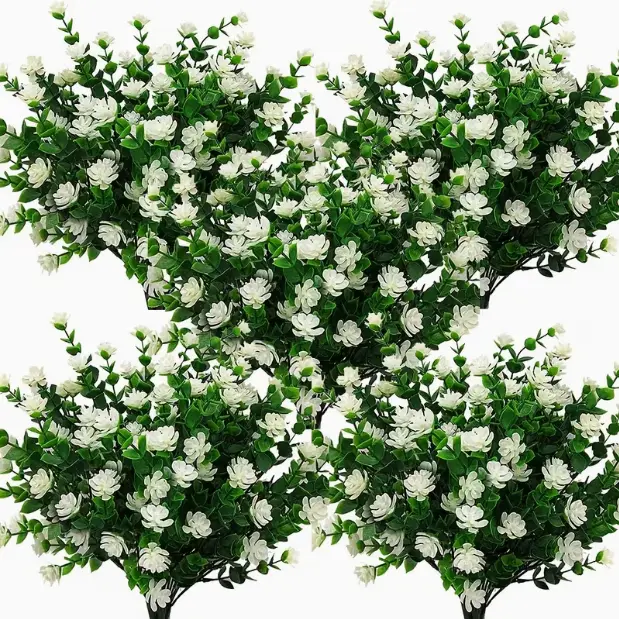 10 Bundles White-Eucalyptus Artificial Decorative Flowers - UV-Resistant Faux Plastic Shrubs for Outdoor & Indoor Wedding, Fashion Wrist Corsage Accessories