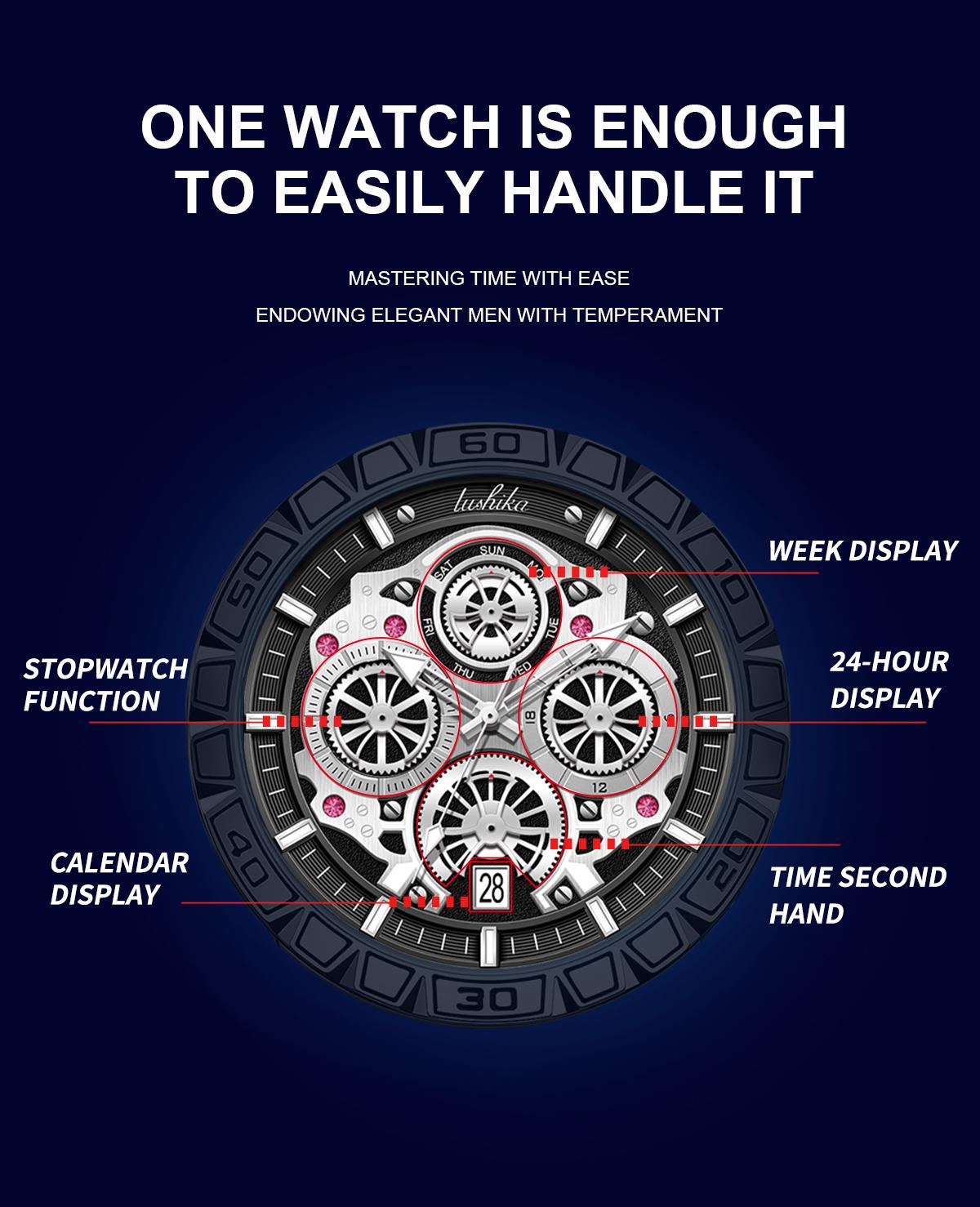 Lushika Men's Luxury Quartz Watch, High-End Movement,Date Function, Stainless Steel Strap, Waterproof LuminousLarge Dial, Versatile Casual & Business Style, Ideal forDaily & Official Wear, Top Gift for Men