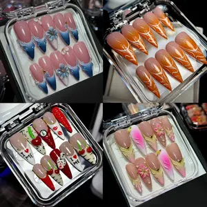 Stiletto Spring Flower Press-On Nails Collection, Elegant Floral Art, Gradient & Crystal Details, High Fashion Nail Designs for Events, Parties, Gifts for Her