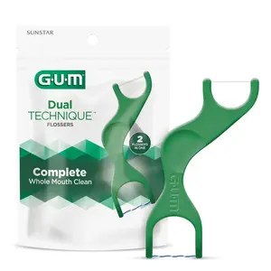 GUM Dual Technique Fresh Mint Flossers, PACK OF 60 oral toothbrush Cleanser healthy teeth nontoxic dental