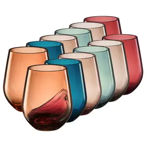 Khen European Style Shatterproof Tritan Stemless Wine Glasses, Acrylic Glass Drinkware, Unbreakable Colored, 12- Set - BPA-free plastic, Reusable, Dishwasher Safe, All Purpose Glassware 15oz - (Muted)