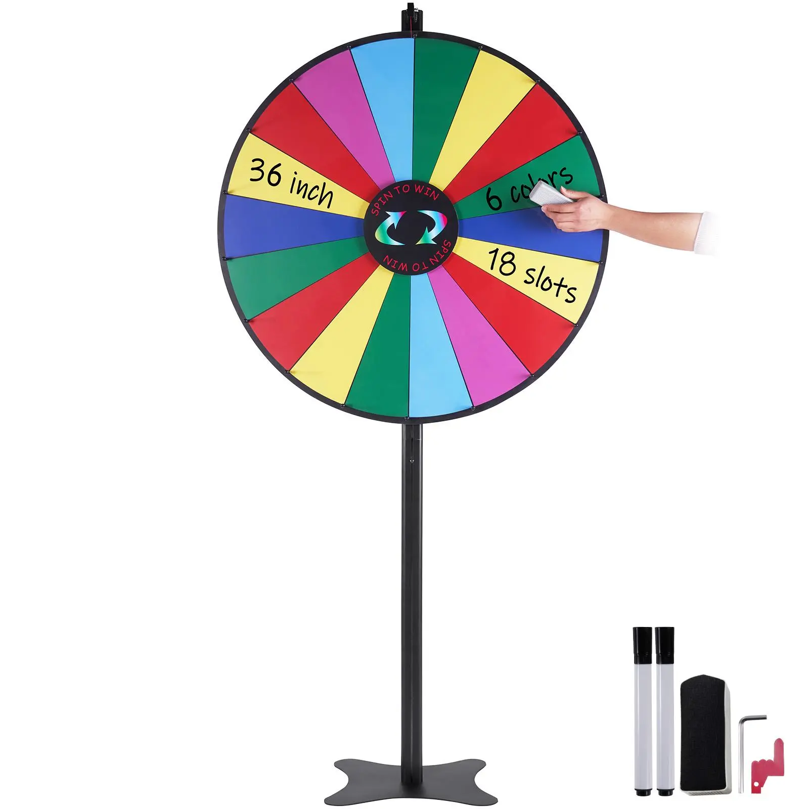 【SummerFinds】VEVOR 36 inch Spinning Prize Wheel,  18 Slots Spinning Wheel, Roulette Wheel with a Dry Erase and 2 Markers, Tabletop or Floor Standing Win Fortune Spin Games in Party Pub Trade Show Carnival