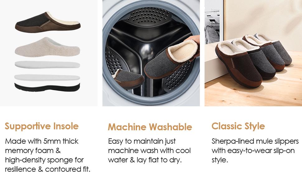 DREAM PAIRS Men's Cozy Memory Foam Slippers with Fuzzy Wool-Like Lining, Slip-on Washable Indoor Outdoor House Shoes