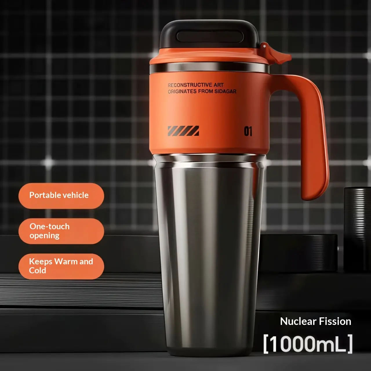 34Oz/1000Ml High-Capacity Vacuum-Sealed Tumbler - Made with 304 Stainless Steel Liner, Includes Straw & Handle, Leak-Resistant Matte End, Ideal for Hot & Cold Beverages, Perfect for School, Office, Outdoor Activities & Travel