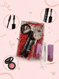 PRETTY NATURE BY JOYCE Pretty Set Makeup Gift Box with Concealer Corrector Lip and Cheek Balm Waterproof Eye Lash Vegan Lip Oil Eye Curl and Lip Brush