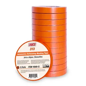 LAUCO 3/4 in. x 60 Yd (12 Roll) Orange Automotive Refinishing Masking Tape, Moisture, UV, and Heat Resistant, Multi-Purpose Masking Tape, No Residue (19540-12)