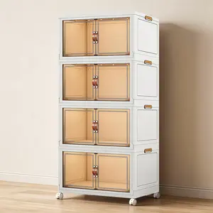 4 Tier Extra Large Collapsible Stackable Storage Bins Door Lid 320QT Blanket Pillow Organizer Bedroom Closet Living Room Black Plastic
