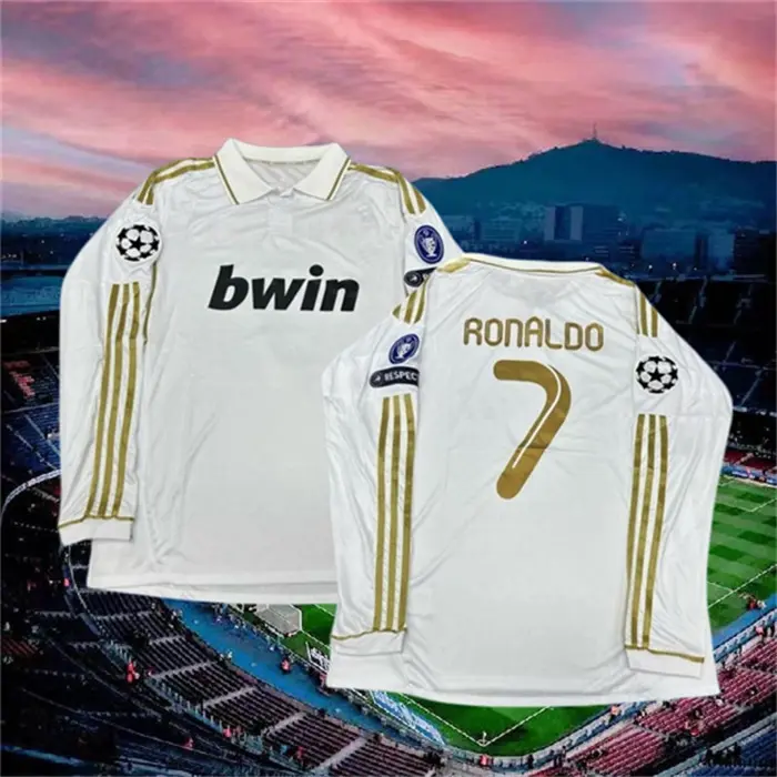 2011 2012 Home Retro No.7 Ronaldo Gold Long Sleeves Soccer jersey