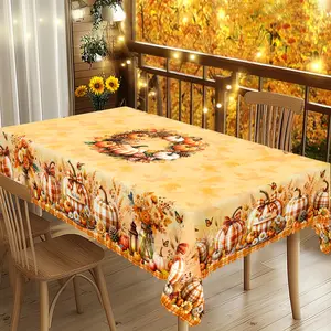XEXSIN Autumn Decor Thanksgiving Gifts Tablecloth, Pumpkin, Scarecrow, Sunflower, Maple Leaf Pattern Design, Rectangular and Round Autumn Harvest Tablecloth, Thanksgiving Decor, Indoor/Outdoor Fall Football Decor, Camping and Picnic, Room Decor for Girls