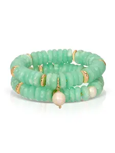 Ettika Saint Tropez Stretch Bracelet Set - 3 Inch Diameter Elastic with Reconstituted Stone & Tahitianpearl Accents for Adults
