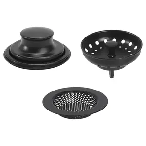3 Pack Kitchen Sink Drain Strainer, Stainless Steel Sink Stopper & Anti-Clogging Drain Basket, Kitchen Sink Strainer Replacement Set (Black) – Fits Standard Sinks, Easy Clean, Rust Resistant