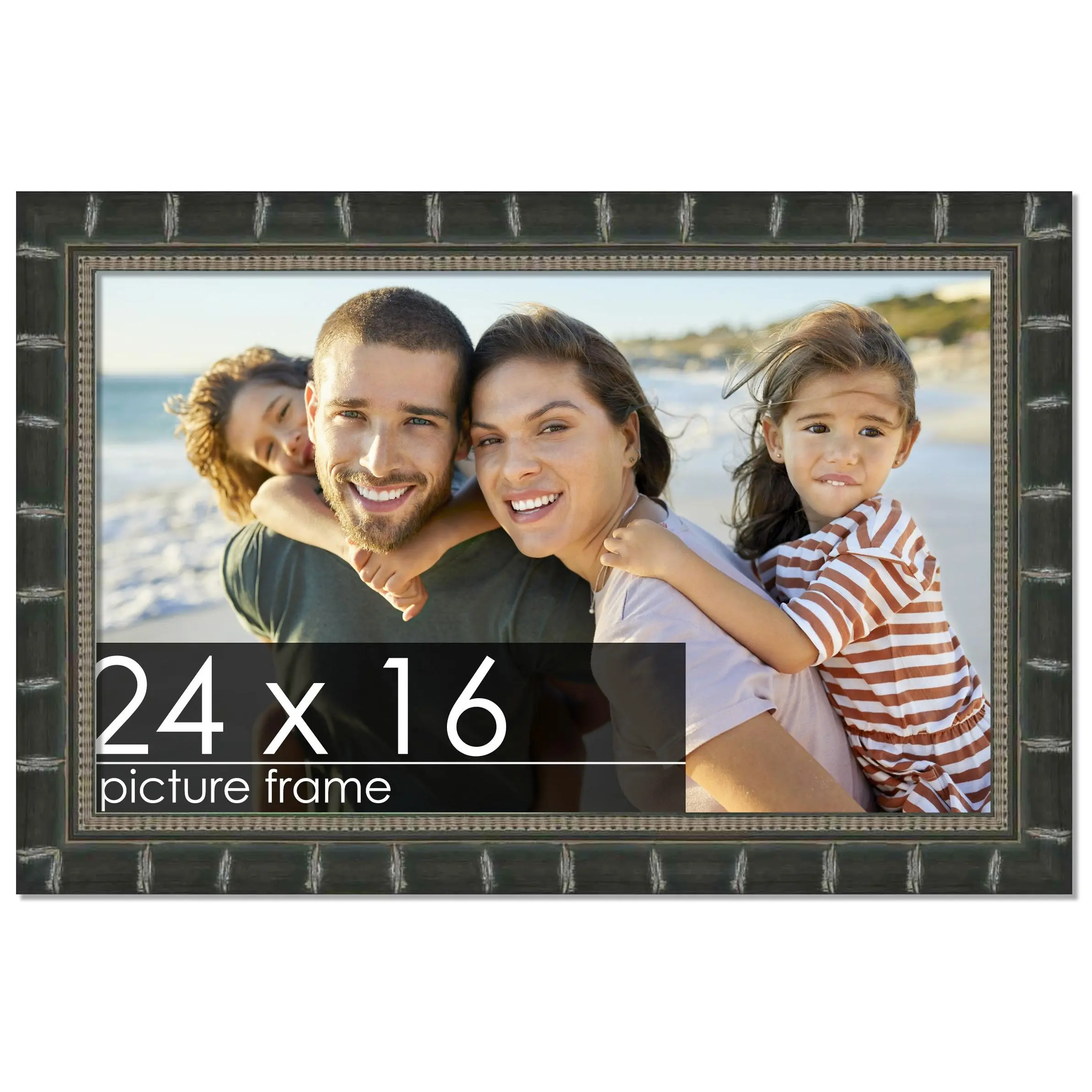 24x16 Black Modern Bamboo Picture Frame - UV Acrylic, Foam Board Backing, Hanging Hardware