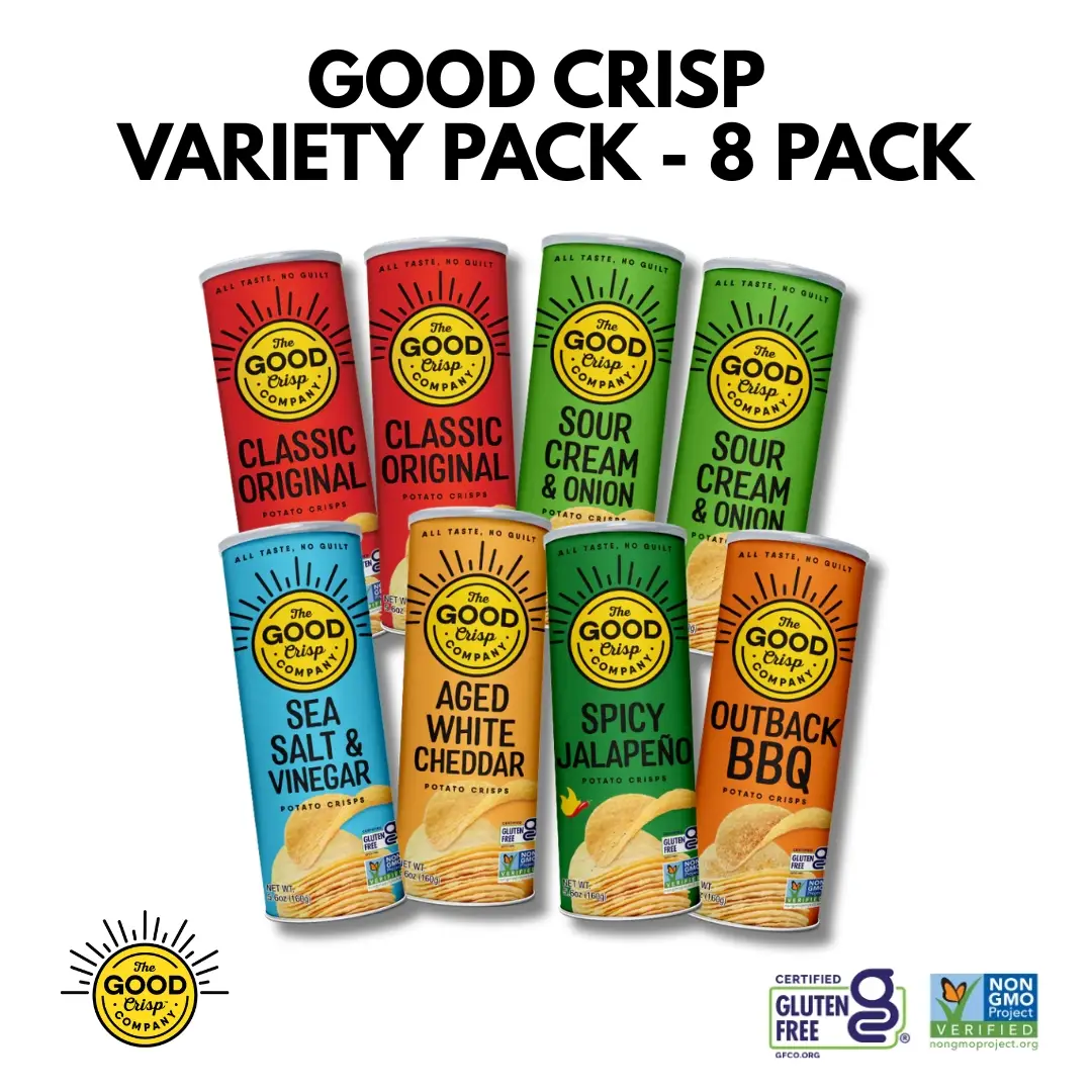 Good Crisp Variety Pack (8 Pack) | 5.6 Ounce Canisters, Variety Pack, Non-GMO, Allergen Friendly, Potato Chip Snack Pack, Gluten Free Snacks Crunchy