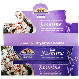 Rani Jasmine Incense (Premium Masala Incense Made of Natural Herbs) 15g x 10 Packets ~ Total of 100 Incense sticks | For Puja Purposes | Indian Origin