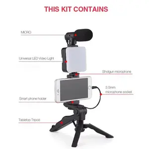 Smartphone Vlogging Kit, Handheld Phone Tripod with Microphone & LED Fill Light, Microphone Set, Phone Video Recording Kit for Live Streaming, Vlogging Kit, Live Broadcast Equipment