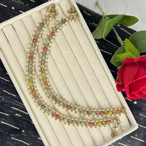 Beautiful Polki With Uncut Gemstones Anklets