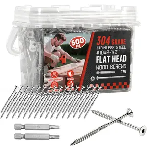 #10x2-1/2 Inch 304 Stainless Steel Deck Screws 500 count - -Resistant Outdoor  Fasteners for Fences, Decks,  Project - T25  Drive Bit