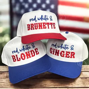 Red White & Blonde Hat, Red white and brunette hat, patriotic hat, 4th of July hat, America hat, custom embroidered hat, USA hat
