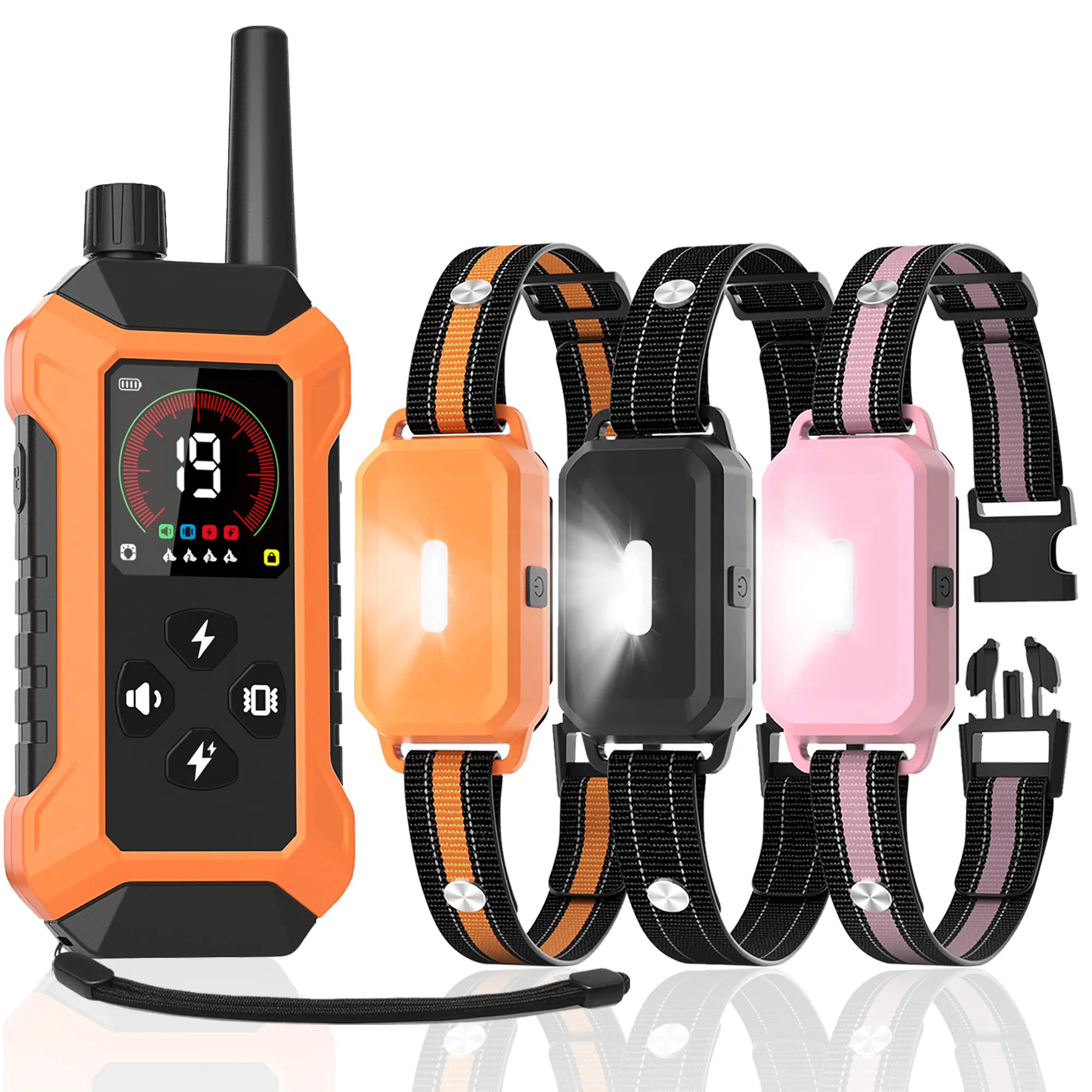 PC32-3 Remote Dog Training Collar for 3 Dogs, Orange Black Pink White Color Set