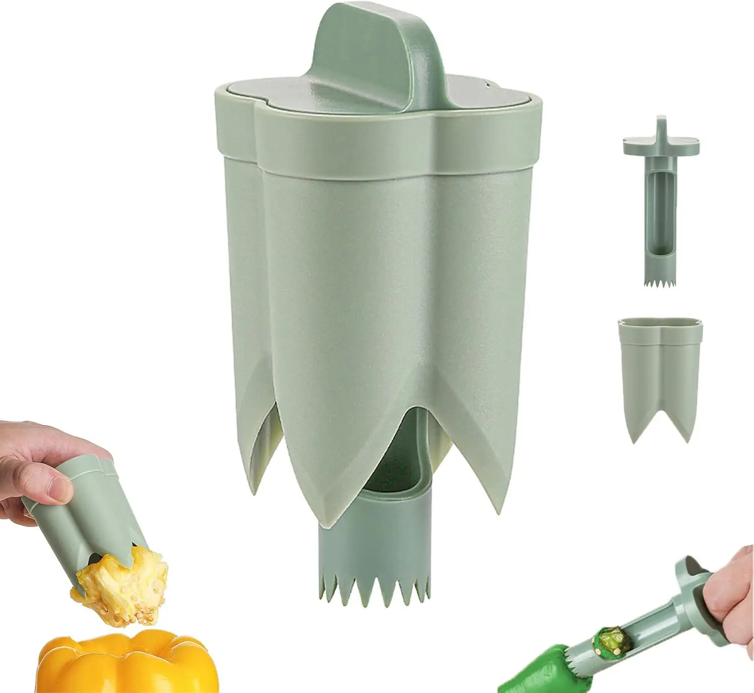 2 in 1 Pepper Corer Seed Remover Tool,Bell Pepper Quickly Corer Remover| Jalapeno Pepper Corer Deseeder Tool for Vegetable & Fruit, Practical Gadget for Cooking, Camping and BBQ