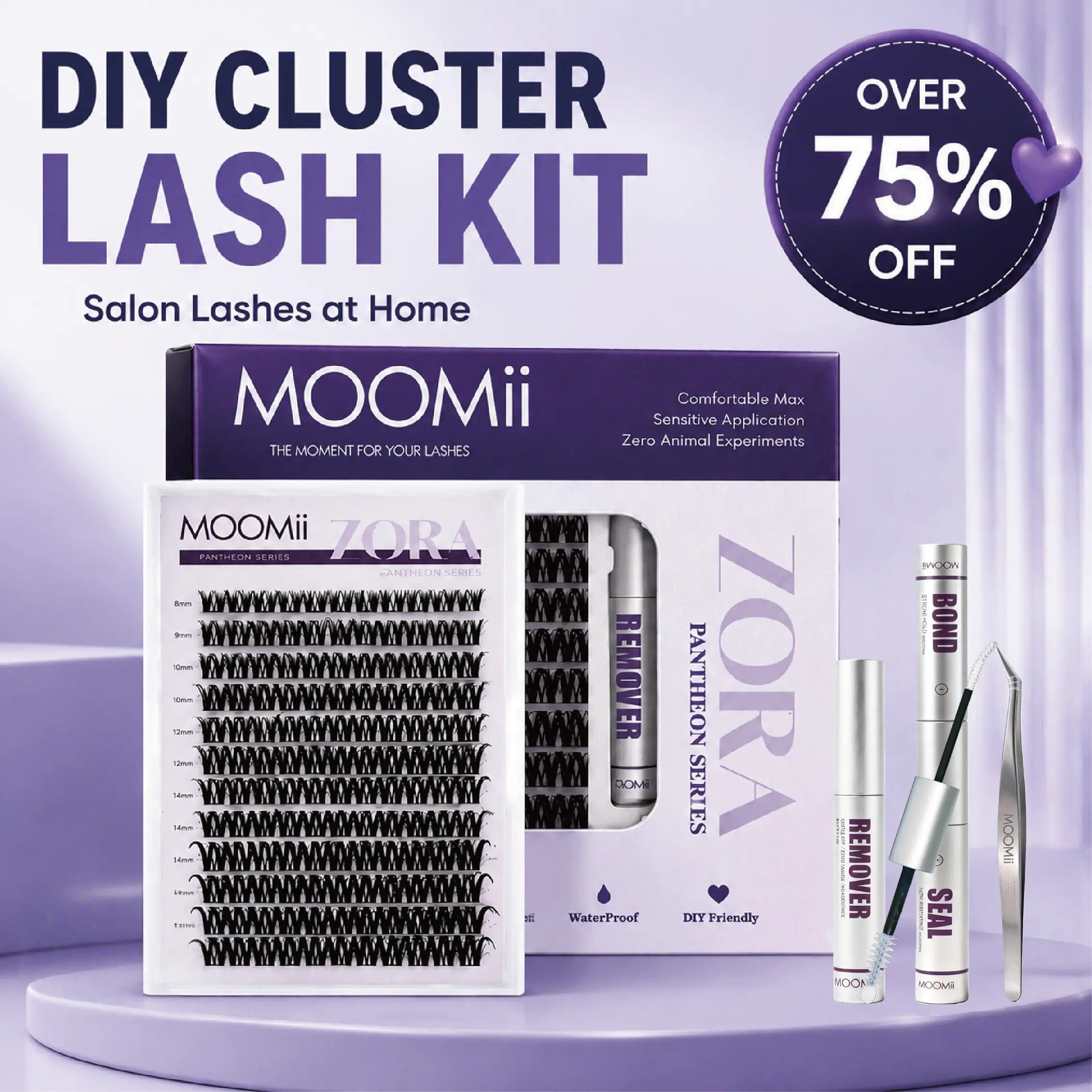 MOOMii ZORA D Curl Lash Cluster Kit, Wispy Wet Look Manga DIY Lash Extensions, Waterproof 0.03mm Thin Band, Bond & Seal, 8-18mm Mixed Lengths, Natural Volume, Lightweight, Reusable, Fox Eye, Doll Eye, Everyday Wear, False Eyelashes & Adhesives, Soft Glam