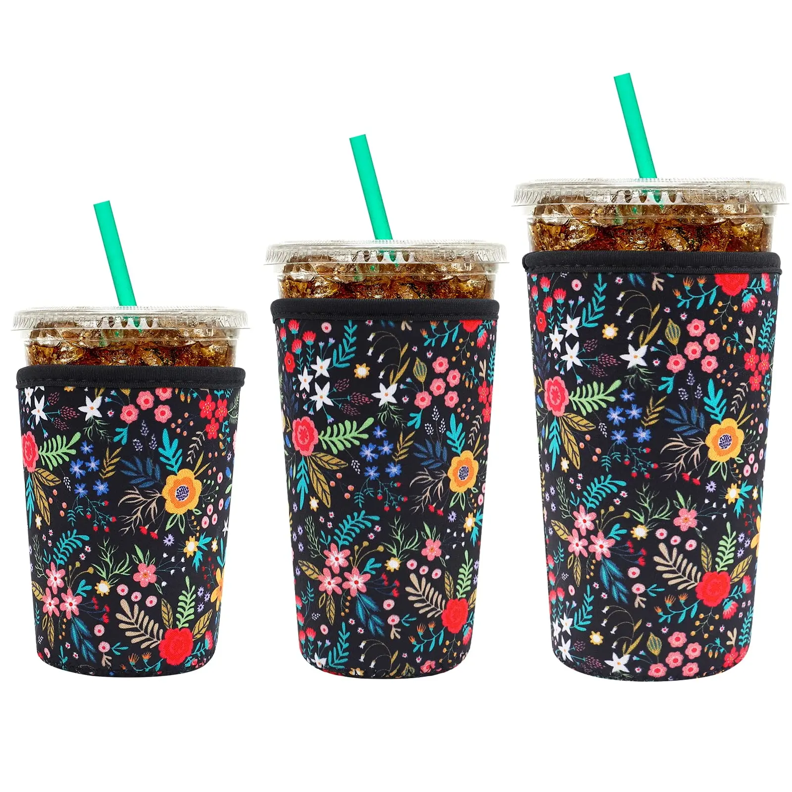 3 Pack Reusable Neoprene Coffee Coolies sleeves for Iced & Hot Drinks, Cold Beverage Cooler Compatible with Starbucks Dunkin Coffee and More Drinkware