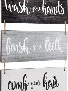 Bathroom Wall Decor Bath Rules Wall Art Sign Family Hanging Funny Wooden Hanging Sign Rustic Wood Decor for Home Bedroom Outdoor(Simple Pattern,Black, White, Gray)