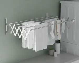 Wall Mount Collapsible Retractable Laundry Drying Rack, Easy Install Space Saving Towel Rack with 5 Drying Rods