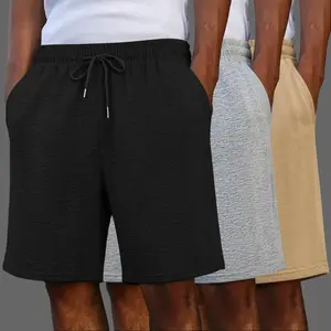 Men’s solid-color drawstring loose straight-leg shorts,Versatile Basic knit athletic pants,Minimalist casual Street sports shorts,plain beach shorts,suitable for Daily wear,outdoor,day outings,seaside vacations,and summer Everyday Menswear Trouser