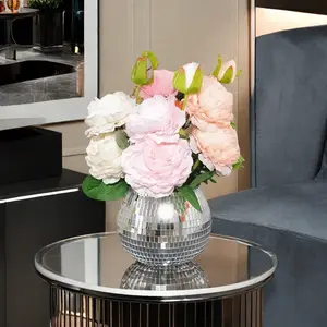 Mosaic Mirror Ball Vase Decorative Home Accessory, Elegant Design for Balcony & Kitchen, Unique Fashionable Decoration Piece, Round Glass Vase