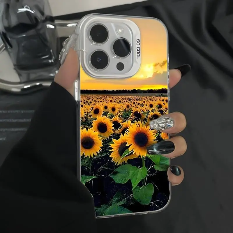 Cute Sunflower Floral Blooms Design Shockproof Phone Case For iPhone 7 8 X Xsmax 11 12 13 14 15 16promax Samsung S24 S23 S22 S24ultra S23ultraS22ultra, Smartphone, Cellphone, Protection