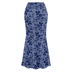 Women's floral net MIDI skirt elastic high waisted Bohemian elegant mermaid summer autumn long skirtRAIMENTRY