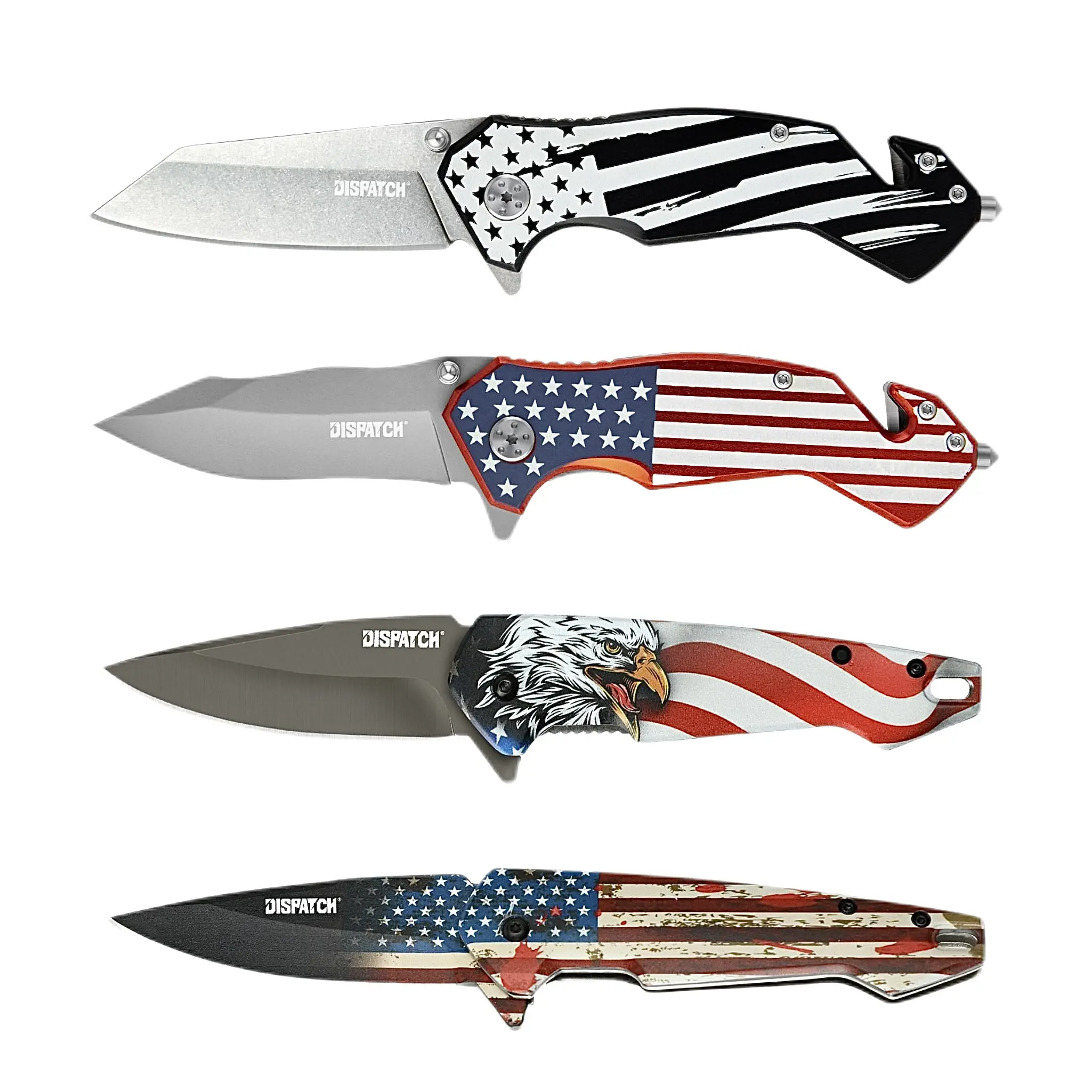 Portable Pocket Festival Folding Knife, Aluminum & Staimless Steel Handle w/American Flag Graphic, Rope Cutter, Glass Punch, Lanyard Hole and Pocket Clip, Small Tool Knife for Camping Survival Hiking,Great Gift for Men Women