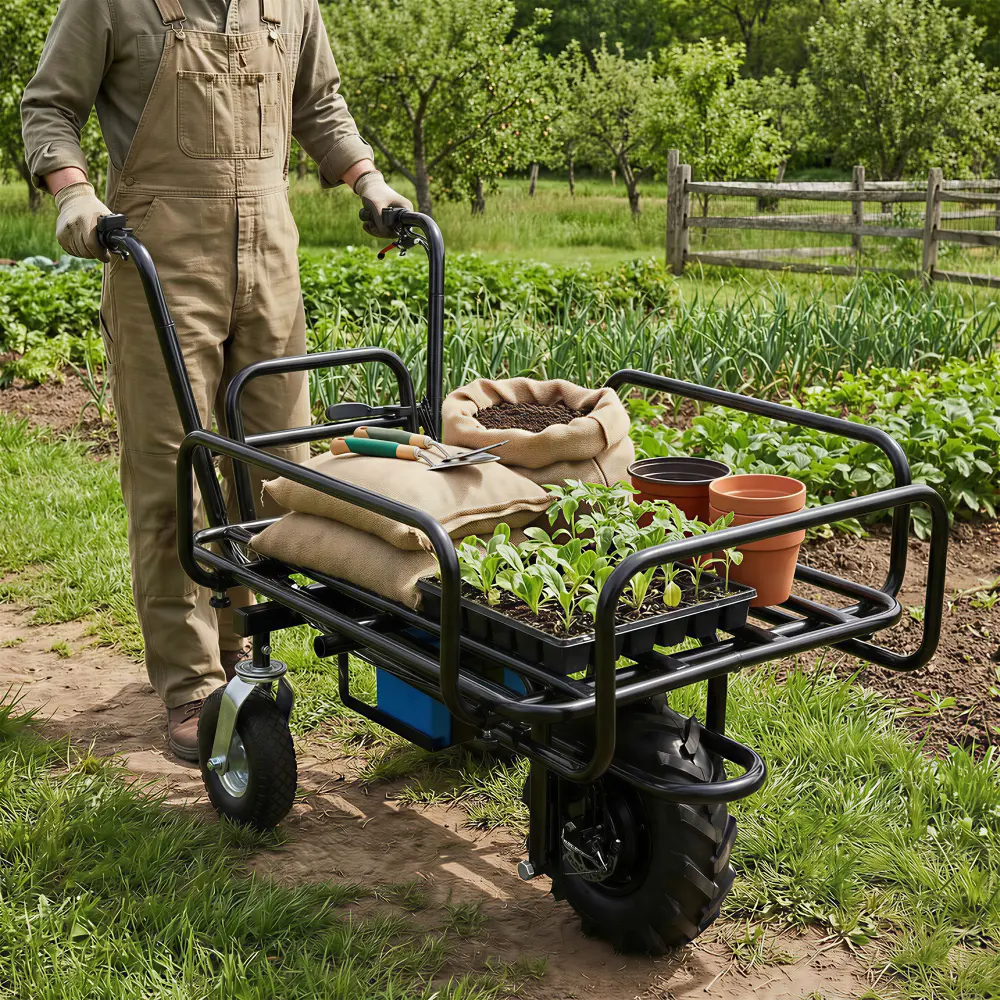 Electric Transportation Cart, 24V DC 350W Motor Powered Utility Garden Wagon Dump Cart, 265 Lbs Load Capacity with Metal Handle And 16' Track Wheels, Yard Cart And Wagons for Lawn