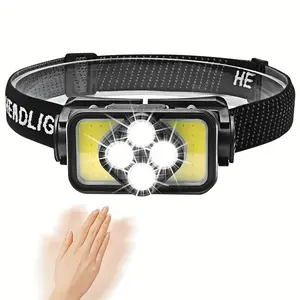 Ultra-Bright Motion Sensor LED Headlamp with White & Red Light, USB-C Rechargeable, Waterproof Lightweight, 6 Modes Hands-Free for Running, Camping, Hiking, Fishing, DIY, Reading & More