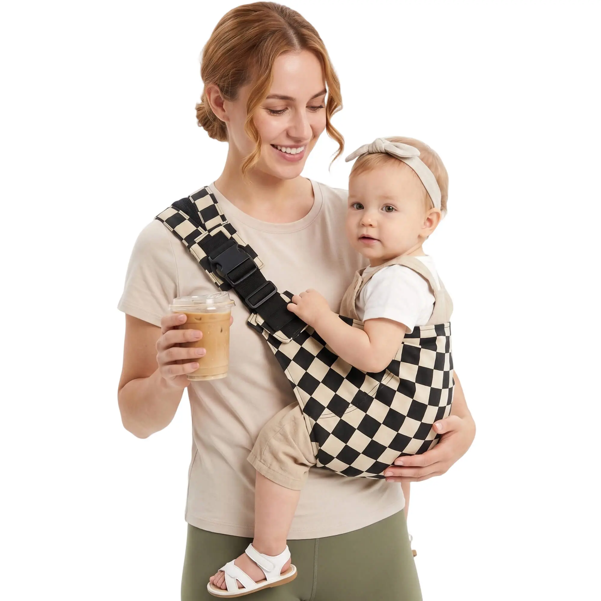 2026 New Design YUBEBE Adjustable Ergonomic Baby Sling Carrier Retro Pattern Breathable Cotton Carrier 12-45 lbs