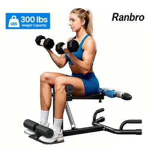 Ranbro Sissy Squat Machine - 300Lbs Capacity 3-in-1 Home Workout Station, Adjustable Ab Machine for Abdominal & Leg Training, Ab Exercise Board with Resistance Bands, Space-Saving Full Body Fitness Equipment