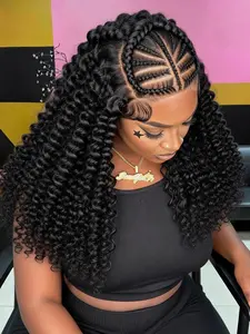 13x6 Lace Front Braided Wigs for Women, Deep Wave Curly Hair, Deep Wavy Wigs, Intricate Cornrow Braids, Synthetic Hair Wigs with Baby Hair, Glueless Curly Wig