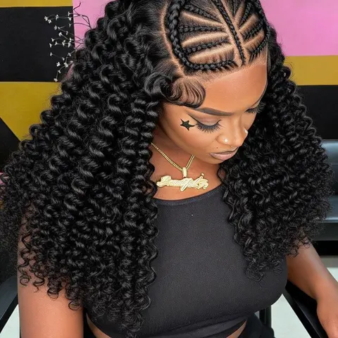 13x6 Lace Front Braided Wigs for Women, Synthetic Material Wigs for Black Women, Deep Wave Curly Hair, Deep Wavy Wigs, Intricate Cornrow Braids, Synthetic Hair Wigs with Baby Hair, Glueless Curly Wig, Synthetic Fiber Wig
