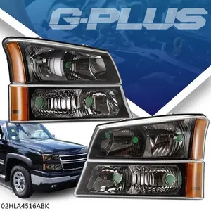 Fit For 2003-07 Chevy Silverado Avalanche Black Housing Headlights Amber Signal