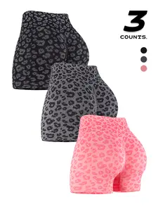 3-piece ladies leopard hip-lifting exercise yoga shorts sexy and comfortable three-point shorts