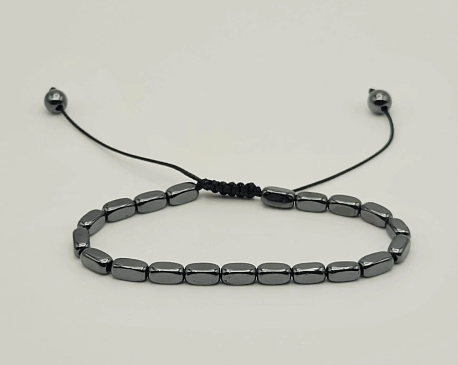 Hematite Mini 4mm Beaded Bracelet Adjustable to size with Black Cord Daily
