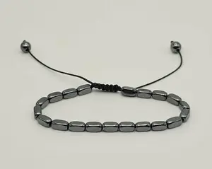 Hematite Mini 4mm Beaded Bracelet Adjustable to size with Black Cord Daily