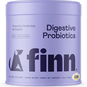 Finn Digestive Probiotics for Dogs - Complete Digestive System Support with Pumpkin, Prebiotics, & Live Probiotics - Vet Recommended & Made in The USA - 90 Soft Chews